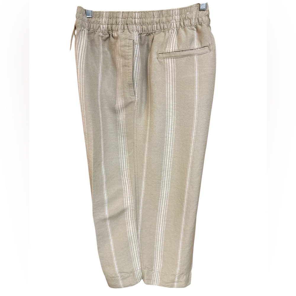 Lane Bryant Striped Linen Blend Wide Leg Cropped Pull-on Pants 14/16 EUC